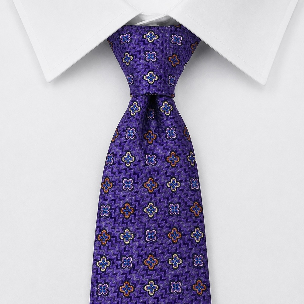 Jos. A. Bank Silk Tie Mens OS Purple Floral Medallion Signature Collection Italy